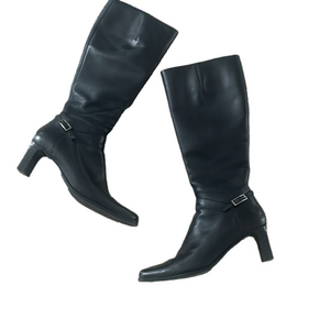 Austin tall leatherr black heeled boots buckle detailing size 9 N